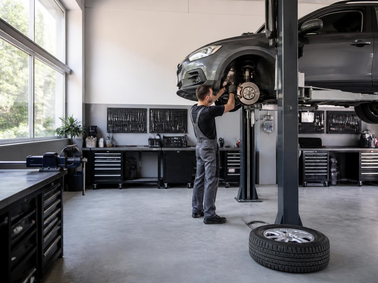 Mechanic working on a vehicle in the bright A1 Autocare service bay in Odendaalsrus